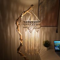 Hand Knitting Lamp Shade Ceiling Light Shade Fitting, Boho Hanging Pendant Light for Living Room Bedroom Decoration