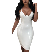 CWwart New Summer Dress Womens Sexy Party Club Dress New Robe Femme PU Dress Latex Glossy Sex Bo. Midi Dress M-4XL