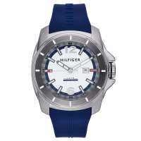 Tommy Hilfiger Windsurf นาฬิกาข้อมือสำหรับผู้ชายยางสีน้ำเงินสายนาฬิกาสีฟ้าและสีขาว1791113