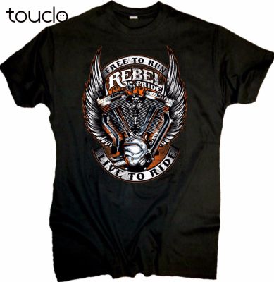 Black Short Sleeve T-Shirt For Men Biker Casual Clothing Rebel Pride Chopper Bobber Oldschool V2 Twin 100% Cotton Gildan