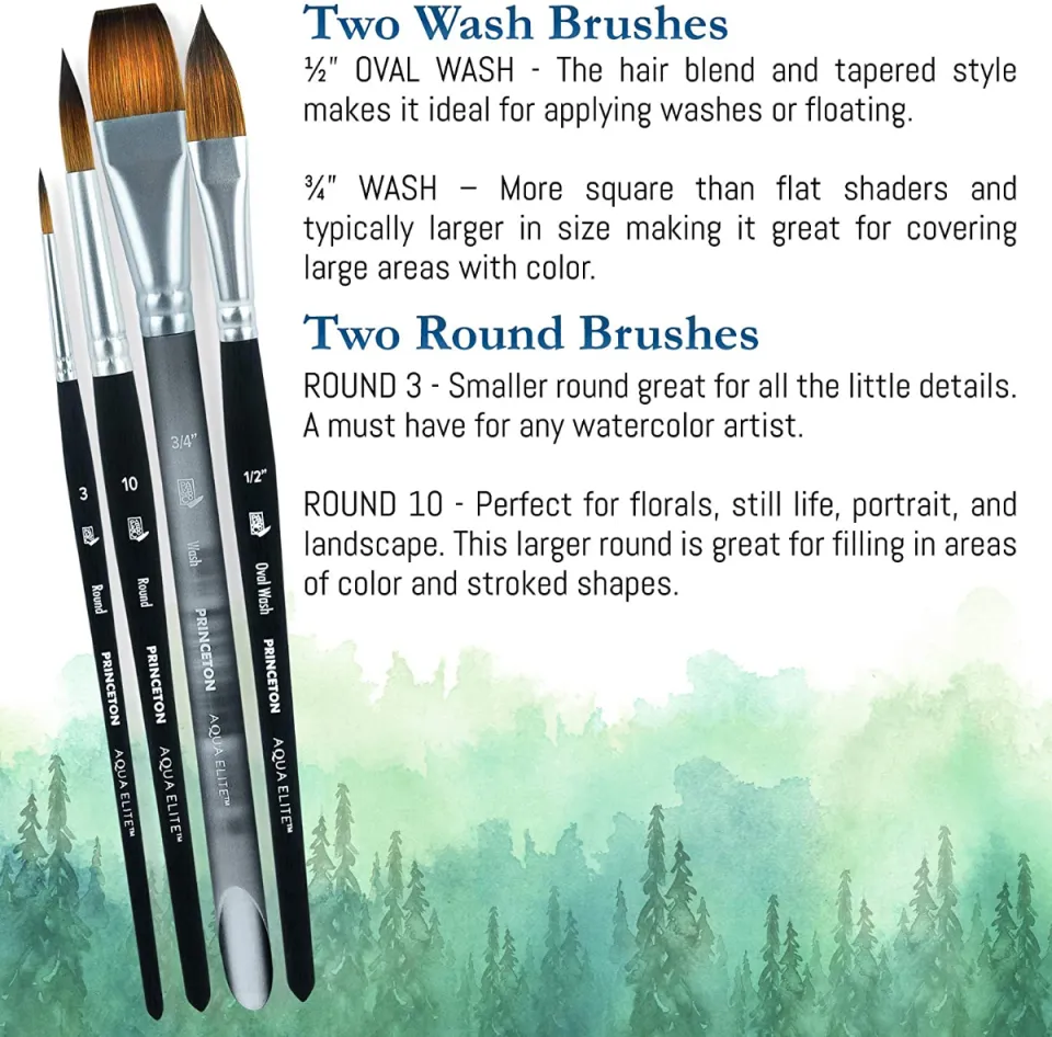  Princeton Artist Brush Co. Aqua Elite Professional Watercolor  Paint Brushes 4850 Series - 4pc Synthetic Kolinsky Sable Watercolor Brush  Set - Watercolor or Gouache Brushes - Artist Paint Brushes