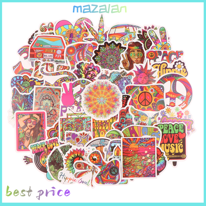 mazalan-สติกเกอร์ศิลปะแนวฮิปปี้แนวประสาทหลอน50ชิ้นของเล่นคลาสสิกสำหรับตกแต่งแล็ปท็อปตู้เย็นสเกตบอร์ด