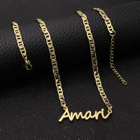 KristenCo Personalized Custom Name Necklace Pendant Gold Color Flat Chain Customized Nameplate Necklaces for WomenMen Gifts