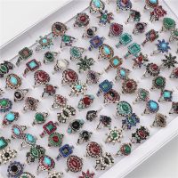 30pcslot Bohemian Retro Colorful Flowers Geometry Metal Rings For Women Mix Style Fashion Jewelry Party Gift