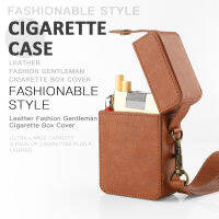 Cigarett Case Portable Leather Cover Drop-proof Cigeratte Box with Lanyard Lace Can Hold Lighter