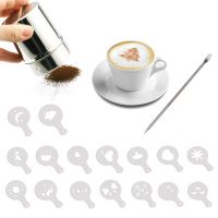 18Pcs Set Coffeeware Latte Art Decoration Tool Cafe Coffee Stencils Barista Art Needles Powder Sifter Coffee Accessories