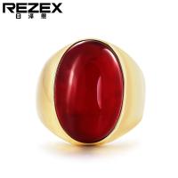 REZEX เครื่องประดับแฟชั่น R0021-HK03หรูหราฝังพลอยทรงกลมผู้ชายผู้หญิงแหวนเรโทรสไตล์เรียบง่ายแฟชั่นไทเทเนียมเหล็ก