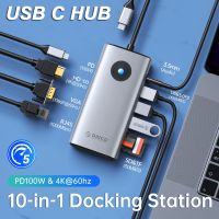 แท่นวางมือถือ ORICO USB C อะแดปเตอร์ HUB แบบแยกช่อง RJ45 HDMI-USB ที่เข้ากันได้ USB 3.0การ์ดความจำเครื่องอ่านการ์ด PD100W R สำหรับ Macbook Ipad