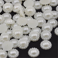 50Pcslot 13mm Beige Imitation Pearls Half Round Flatback Beads Wedding Cards Embellishments DIY Decoration