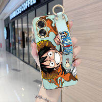 เคสใส่โทรศัพท์สำหรับ OPPO A18 A38 (มีสายรัดข้อมือ) นุ่มขอบสี่เหลี่ยมหนึ่งกรอบลายลูฟี่ชุบเคสโทรศัพท์หรูหราชุบเคสโทรศัพท์นิ่ม