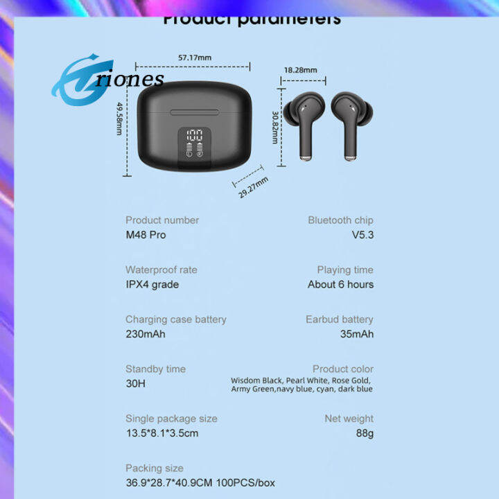 หูฟังสำหรับเล่นเกม-m48p-true-wireless-ชีวิตหูฟังเสียงสเตอริโอกันน้ำ-v5-3น้ำหนักเบาพกพาได้หูฟังพร้อมไมค์ตัดเสียงรบกวน