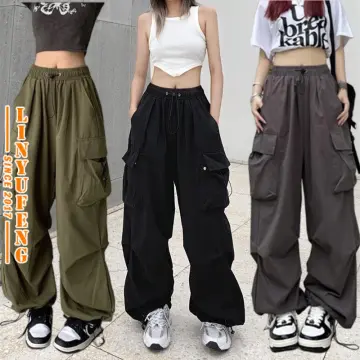 Women's Casual Cargo Pants Relaxed Fit High Waisted Drawstring Outdoor  Straight Leg Y2K Pants with Multi Pocket 