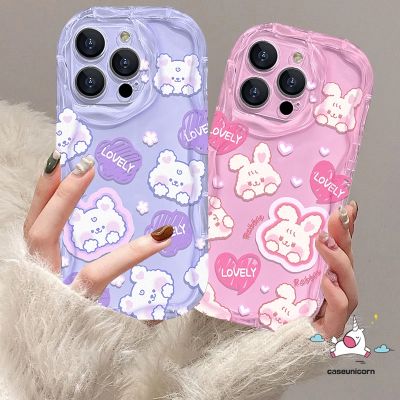 เคสโทรศัพท์ปิดขอบโค้งลาย3D น่ารักเข้ากันได้กับ IPhone 7 Plus 11 14 13 12 Pro Max XR 6 8 6S 7 Plus X XS MAX SE 2020เคสแบบนิ่มสุดน่ารักสีกระต่ายหวาน