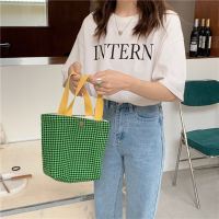 Houndstooth Handbags Student Girl Lunch Bento Bags Hand Carrying Female Cloth Shopping Bag Retro Plaid Women Woolen Shoulder Bag