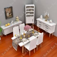 iLAND Dollhouse Furniture Modern Dining Table w/ Chairs Cabinets Doll House Dining Room Miniatures Toys For Girls Boys Children