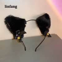 Linfang หูแมวน่ารัก Bell Headband การ์ตูนหูแมวเครื่องประดับผม Furry Fox Headdress