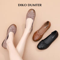 DikoDumter ผู้หญิงลำลองหนังแท้รองเท้าด้านล่างนุ่มสบายลื่นทอโบว์รองเท้าแบน