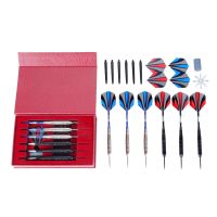 6Pc 23.5g Steel Darts Set Professional With Nickel Steel Barrel ,6 Shafts, 4 Flights, Flight Protector, Dart Sharpener Gift Case