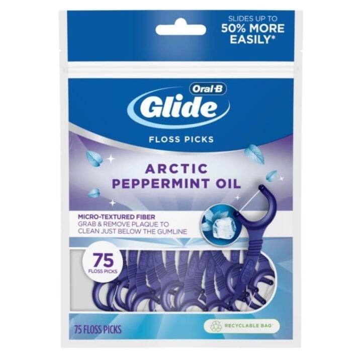 OralB, Glide, Floss Picks, Arctic Peppermint Oil, 75 Count, Designed