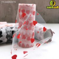 ❂ 7.5cm 15cm 10yards Flocking Red Heart Tulle Mesh Fabric DIY Sewing Craft Headband Pom Bowknot Baking Cake Topper Material Supply