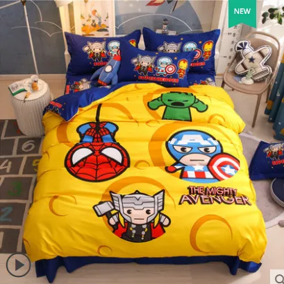 High Quality 100 Pure Cotton Cartoon Marvel Avengers Cute Heroes Kids Boys Girls 3 In 1 Super Single 4 Queen King Quilt Cover Set Comforter Bedsheet Pillow Case High Quality 100 Pure Cotton Cartoon, King Size Marvel Bedding