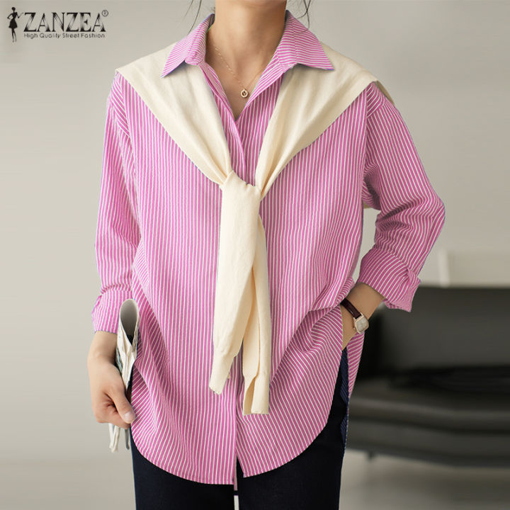 สินค้ามาใหม่-จัดส่งฟรี-fancystyle-zanzea-สไตล์เกาหลีของผู้หญิงแฟชั่นเปิดปกเสื้อลายเสื้อลายพิมพ์-10