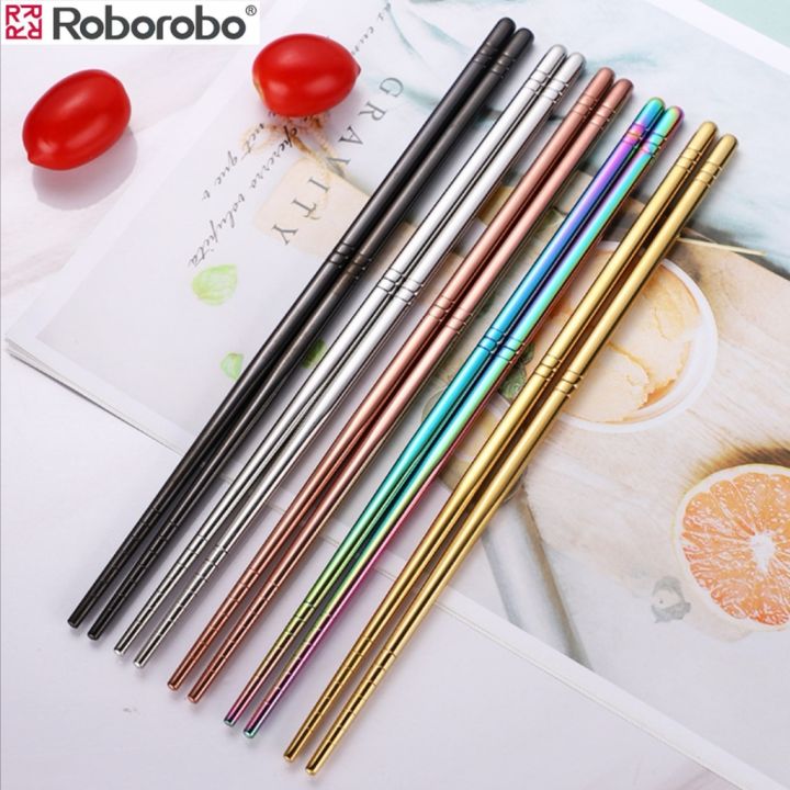 Roborobo Korean 1 Pair Chopsticks Metal Cutlery Set 304 Stainless Steel ...