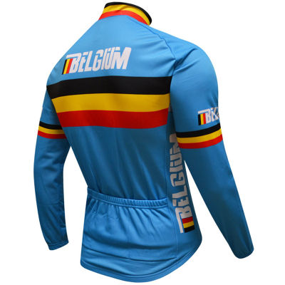 NEW Mens Winter Thermal Fleece blue Belgium Cycling jersey Long sleeves Autumn no Fleece Cycling Clothing Bike wear top