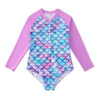 Kids Girls Swimwear Swmsuit Bodysuit Long Sleeves Zippered Beachwear Leotard Children Swimming Bathing Suit Rash Guard