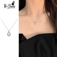 We Flower Korean Clear Spring Water Pendant Necklace for Women Girls Fashion Silver Chain Necklaces Gift Jewelry