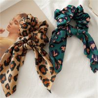 New Fashion Feamle Bow Knotted Hair Rope Long Streamer Scrunchies Vintage Leopard Girls Hairband Hair Scarf Hair Accessories