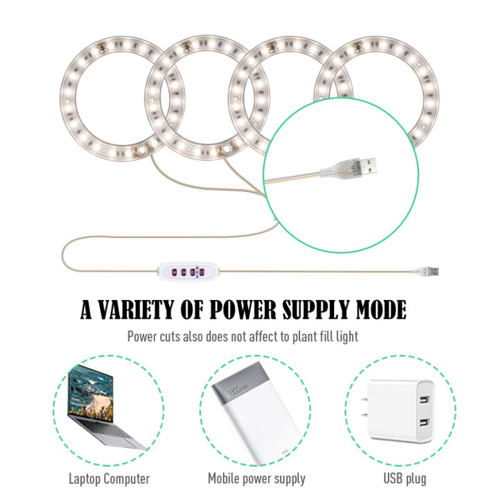 lampu-grow-แหวนนางฟ้ารัศมีขนาดเล็กสำหรับพืชในร่มขนาดเล็กไฟปลูกต้นไม้-led-เต็มสเปกตรัมโคมไฟปลูกพืชปรับความสูงได้พร้อมสายยูเอสบีอัจฉริยะ5โวลต์จับเวลา8-12-16ชั่วโมงระดับแสง5ระดับ-4วงแหวน