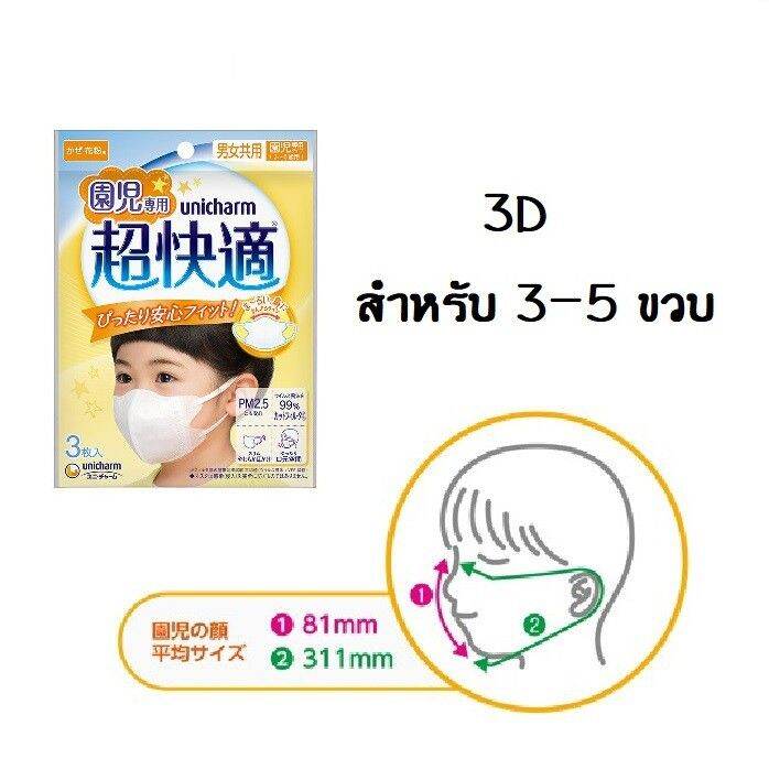 มีขนาดออกใหม่-unicharm-เด็ก-3-5-6-9-และ-9-12-ขวบ-หน้ากาก-3d-กันไวรัส-pm2-5-แพค-3-ชิ้น-หน้ากากอนามัยญี่ปุ่น