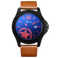 Gonewa MenS Leather Watch Blue Glass Business Calendar Quartz Watch Gon006