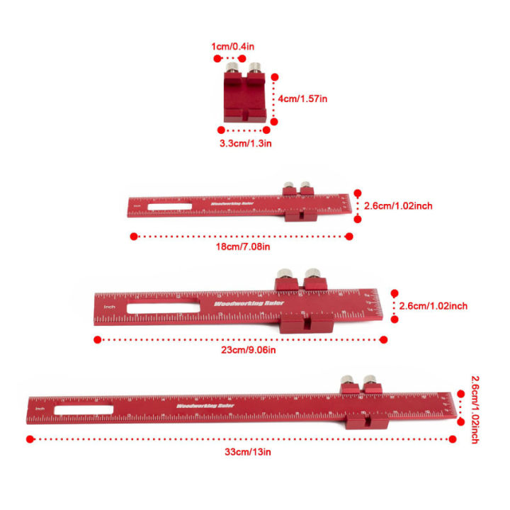 อลูมิเนียมอัลลอยด์-3-ชุดสีแดง-t-เครื่องมืองานไม้รอบหลุมไม้บรรทัดแบบพกพา-diy-multifunctional-score-ไม้บรรทัด
