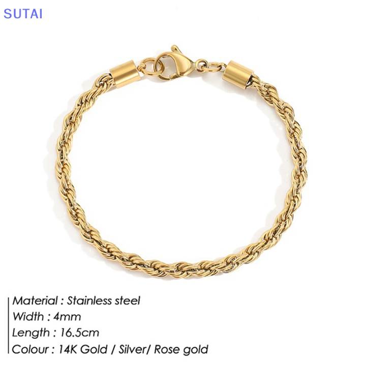 lowest-price-sutai-สร้อยโซ่เกลียวเชือกถักสำหรับผู้หญิง-สร้อยคอสีทองสไตล์ฮิปฮอปพังค์4มม-เครื่องประดับแฟชั่น