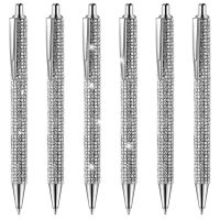 6ชิ้นปากกาน่ารักแวววาวปากกาเพชรคริสต์มาสพลอยเทียมของขวัญปากกาปากกาลูกลื่นสีเงินปากกาคริสตัลเป็นประกาย