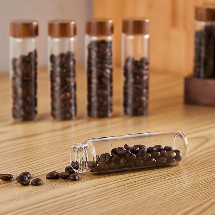 single-dose-coffee-bean-storage-tubes-coffee-bean-cellar-wooden-display-stand-and-funnel-espresso-accessories