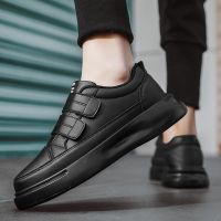 ◆♟ Velcro mens shoes summer all-match thick-soled shoes leather surface waterproof non-slip kitchen work sports black chef shoes