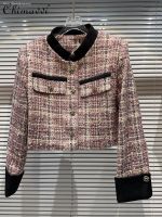 ❈⊕ sdeifhruhvfu Casaco de Tweed veludo feminino jaqueta curta feminina elegante socialite escritório nova moda roupas outono 2023