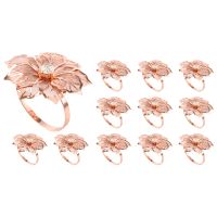 12 Pieces Alloy Napkin Rings with Hollow Out Flower Napkin Holder Floral Rhinestone Napkin Rings Adornment Exquisit
