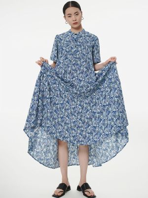 XITAO Dress Casual Loose Stand Collar Print Dress