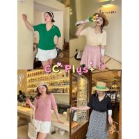 CiCi Plus+(2799)เสื้อไหมพรมแขนสั้นคอวีผ้าร่องทรงสวยจับแมทซ์ every day ลุคเสื้อผ้าสาวอวบอ้วน พลัสไซส์