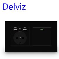 Delviz Bedroom Light Switch EU Dual frame 16A power socket with switchWhite/Black/Gray Panel Wall usb ports Electrical Outlet