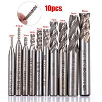 10pcs 4 ขลุ่ยก้านตรง End Mill Set HSS CNC Milling Cutter สําหรับเครื่องมือตัดอลูมิเนียมพลาสติกไม้ 2-10mm