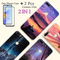 2 IN 1เพื่อเป็นเกียรติแก่กรณี7C TPU นุ่มและหลากสีทาสีเคสโทรศัพท์ด้วยฟิล์มกันรอยกันกระแทกโค้ง