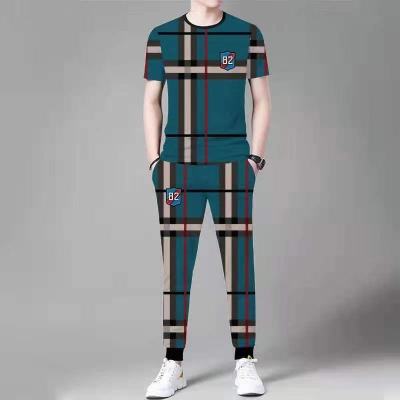 ₪ hnf531 MIKEJIE [Ready Stock] Men Summer New Sports Trousers Suit 2pcs Mens Trendy Brand Fashion Tooling Classic Lattice Mens Casual Two-piece Suit