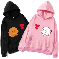 Hoodies Pasangan Lucu Dudu Dan Bubu Cinta Kaus Panda Dan Brownie Beruang Cetak Pakaian Gaya Korea Pria Wanita Pullover Kawaii Size Xxs-4Xl