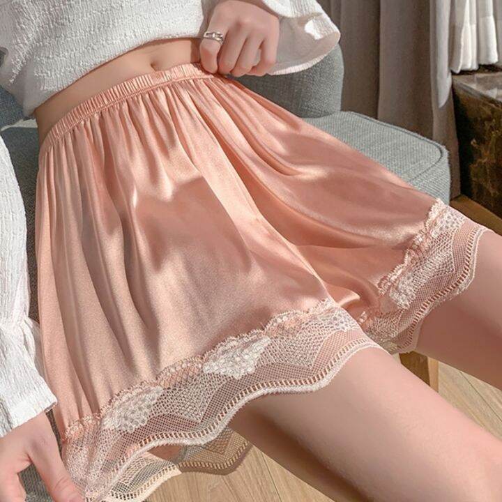 women-cute-lace-shorts-loose-solid-stretchy-underwear-shorts-safety-pants-loose-anti-glare-under-skirts-mid-thigh-shorts