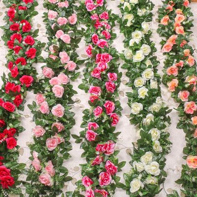 hotx【DT】 33 flower heads / batches of silk roses ivy green leaves used for family wedding decoration fake leaves diy hanging wreath ar